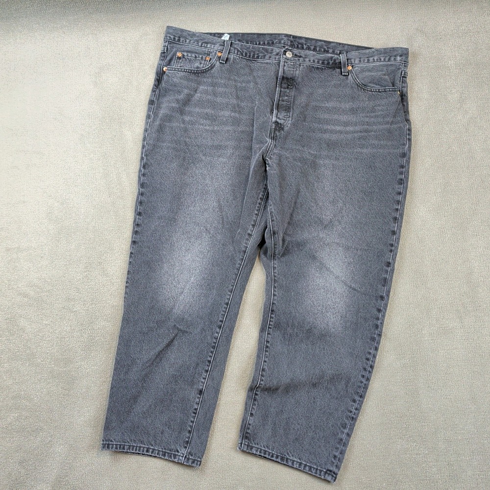 Levis 501 Premium Jeans 44x28 Mens Washed Black Straight Leg Button Fly Big E